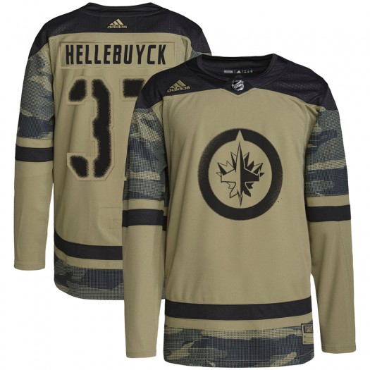 Connor Hellebuyck Winnipeg Jets Youth Adidas Authentic Camo Military Appreciation Practice Jersey