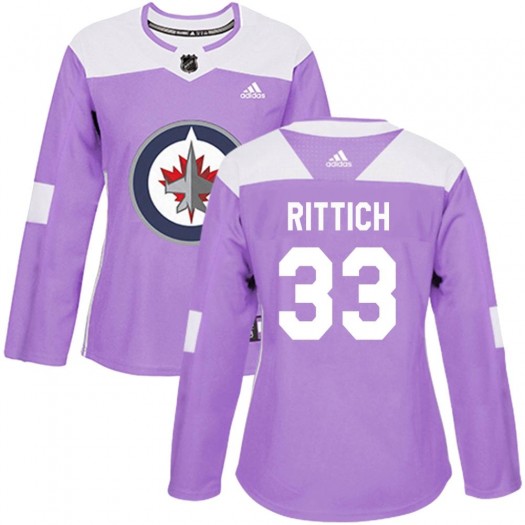 David Rittich Winnipeg Jets Women's Adidas Authentic Purple Fights Cancer Practice Jersey