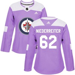 Nino Niederreiter Winnipeg Jets Women's Adidas Authentic Purple Fights Cancer Practice Jersey