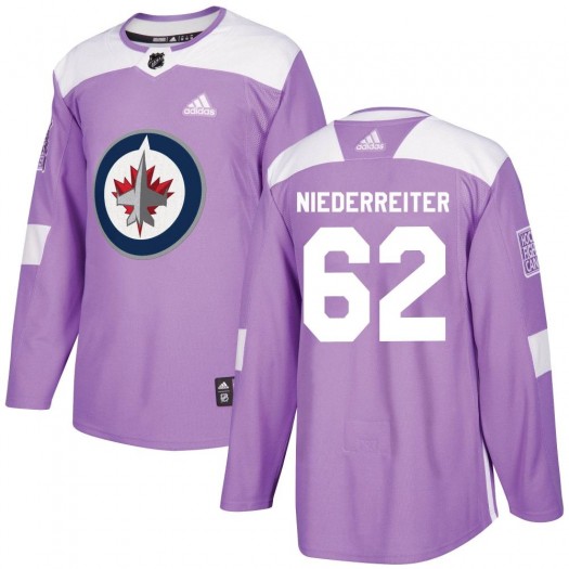 Nino Niederreiter Winnipeg Jets Youth Adidas Authentic Purple Fights Cancer Practice Jersey