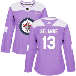 Teemu Selanne Winnipeg Jets Women's Adidas Authentic Purple Fights Cancer Practice Jersey